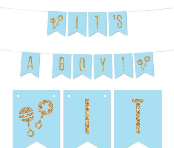 Gold Glitter It s A Girl It s A Boy Hanging Pennant Party Banner Hot on Sale - Image 2