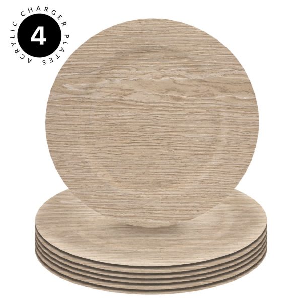 Set of 4 Birch Faux Wood Charger Plates For Sale - Image 4