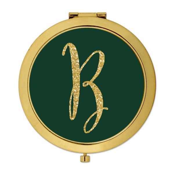 Andaz Press Emerald Green Gold Glitter Monogram Gold 2.75 inch Round Compact Mirror Discount - Image 3