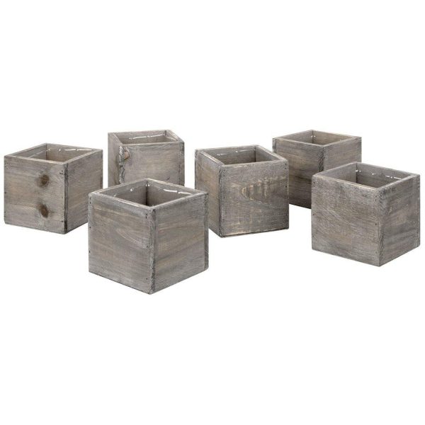 Set of 6 Rustic Square Cube Wood Vase Online now