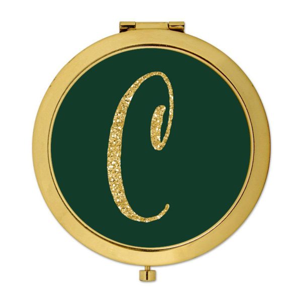 Andaz Press Emerald Green Gold Glitter Monogram Gold 2.75 inch Round Compact Mirror Discount - Image 4