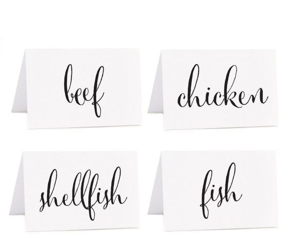 Food Station Buffet Menu Place Cards, Formal Black & White For Sale - Image 4