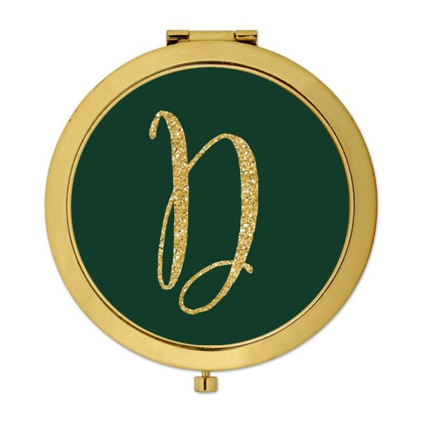 Andaz Press Emerald Green Gold Glitter Monogram Gold 2.75 inch Round Compact Mirror Discount - Image 5