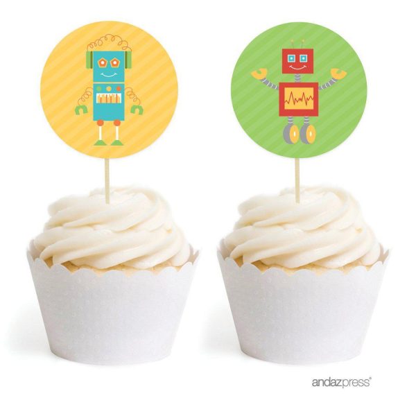 Robot Birthday Cupcake Topper DIY Party Favors Kit Fashion