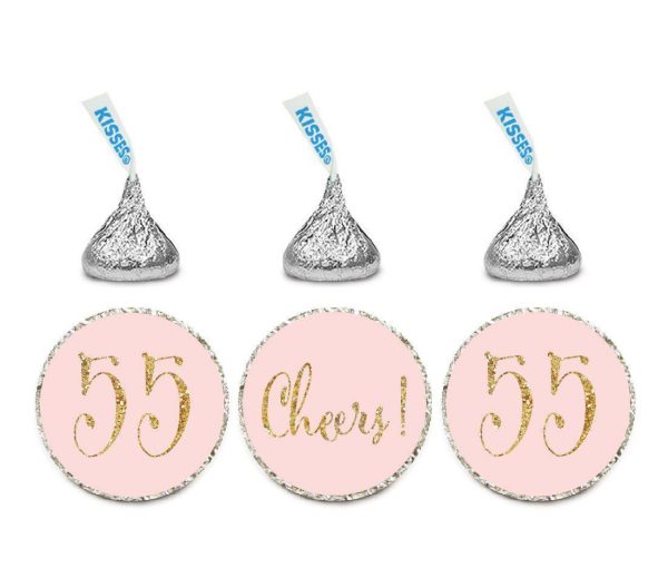 Gold Glitter Hershey s Kisses Stickers, Cheers 55, Happy 55th Birthday, Anniversary, Reunion Sale
