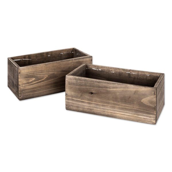 Set of 2 Shabby Square Rectangle Wood Vase Online Hot Sale