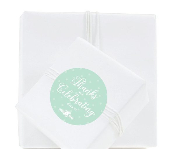 Floral Mint Green Wedding Round Circle Label Stickers, Thank You for Celebrating With Us For Sale