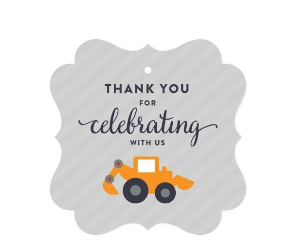Birthday Fancy Frame Favor Gift Tags, Construction Truck Digger Excavator Online now