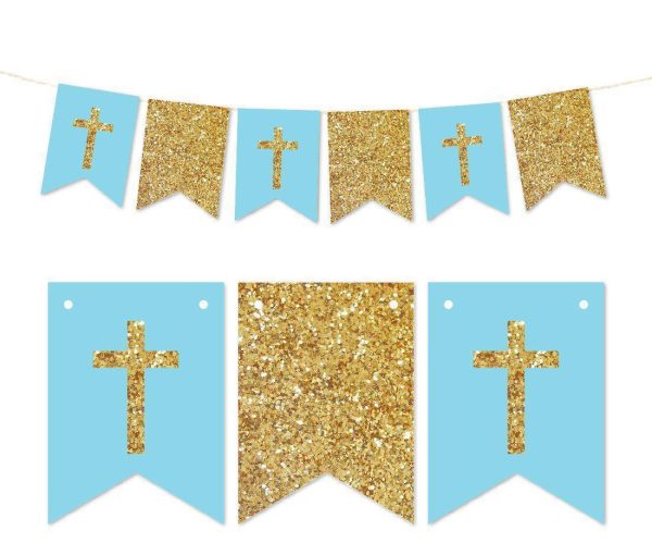 Gold Glitter Baptism Communion Christening Pennant Party Banner Online Sale - Image 2