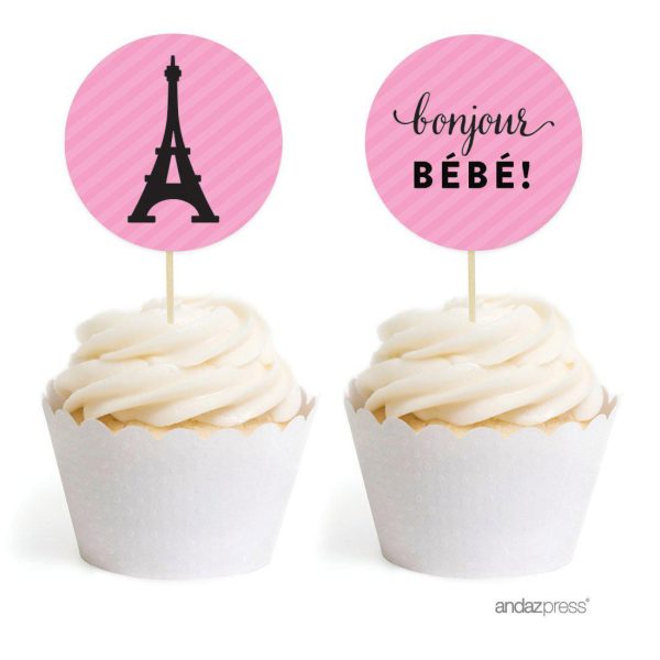 Paris Bonjour Bebe Girl Baby Shower Cupcake Topper DIY Party Favors Kit For Cheap