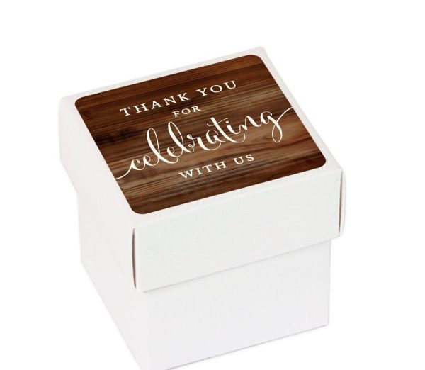 Rustic Wood Square Party Favor Boxes, Thank You for Celebrating With Us For Discount