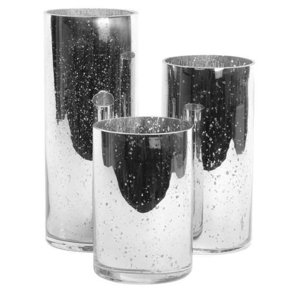Set of 3 Mercury Glass Cylinder Vases Set Online now