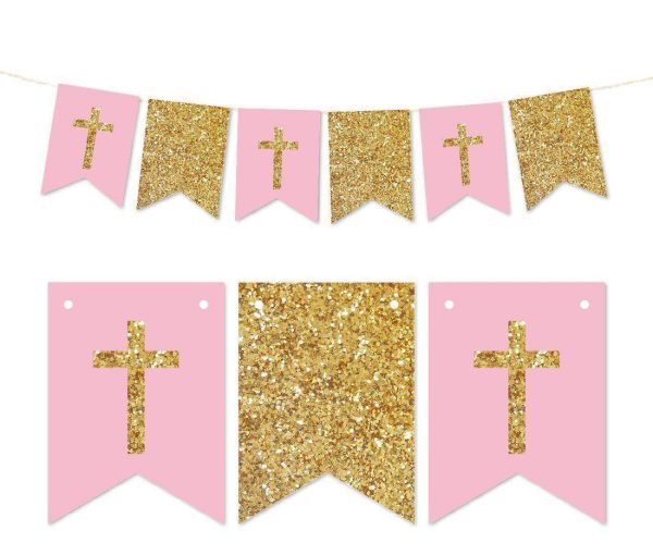 Gold Glitter Baptism Communion Christening Pennant Party Banner Online Sale - Image 3