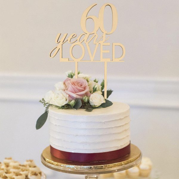 60 Years Loved Laser Cut Wood Cake Topper Cheap - Image 2