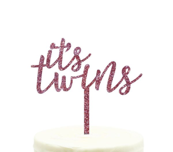 It s Twins Baby Shower Glitter Acrylic Cake Toppers For Discount - Image 2