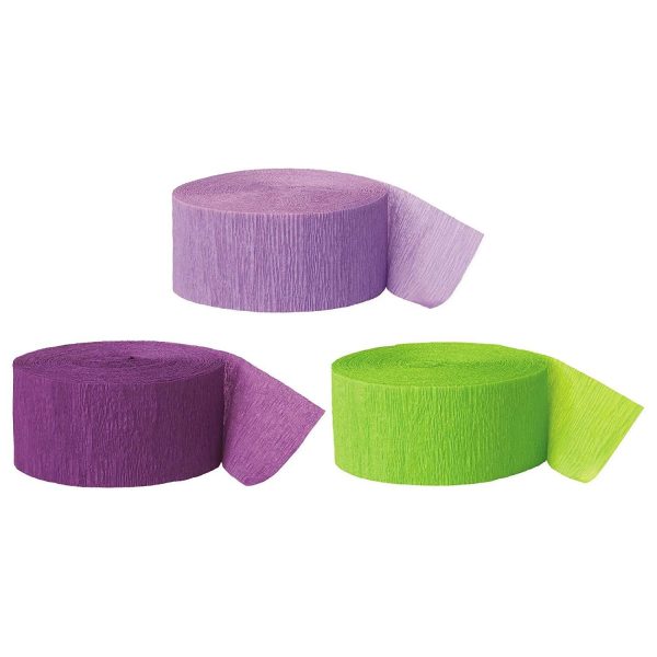 Lavender, Royal Purple, Kiwi Green Crepe Paper Streamer Hanging Decorative Kit For Sale