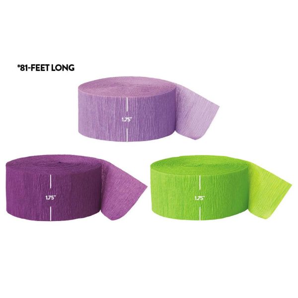 Lavender, Royal Purple, Kiwi Green Crepe Paper Streamer Hanging Decorative Kit For Sale - Image 3