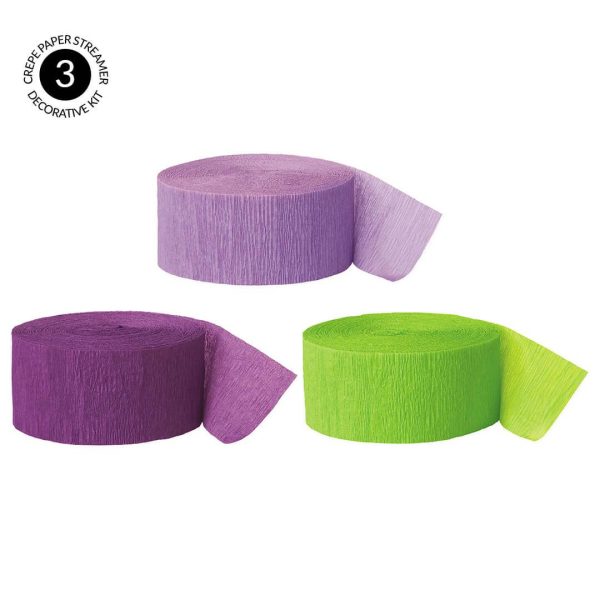 Lavender, Royal Purple, Kiwi Green Crepe Paper Streamer Hanging Decorative Kit For Sale - Image 2