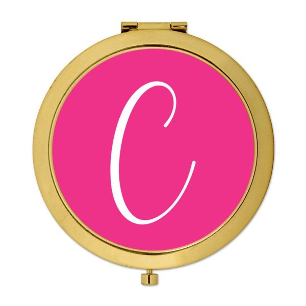 Andaz Press Fuchsia Hot Pink Monogram Gold 2.75 inch Round Compact Mirror Supply - Image 4