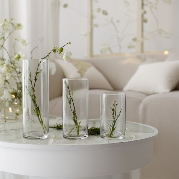 Set of 3 Clear Glass Cylinder Vases Set Fashion - Image 2